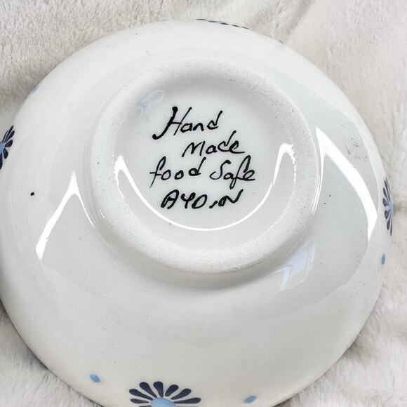 Vintage Turkish Grand Bazaar Ceramic Bowl Hand Painted Blue Floral Design - Picture 2 of 7